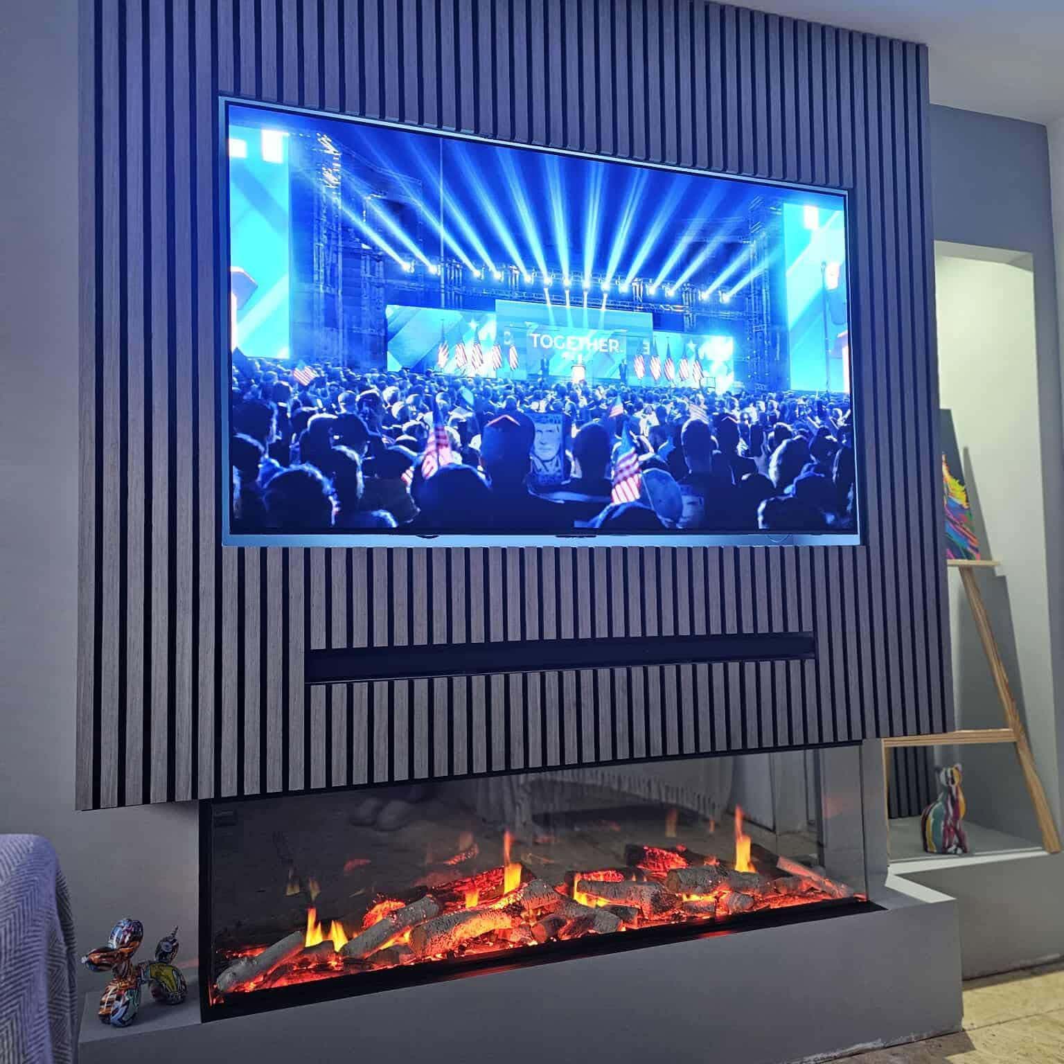 Media Wall with fitted TV and electric fire