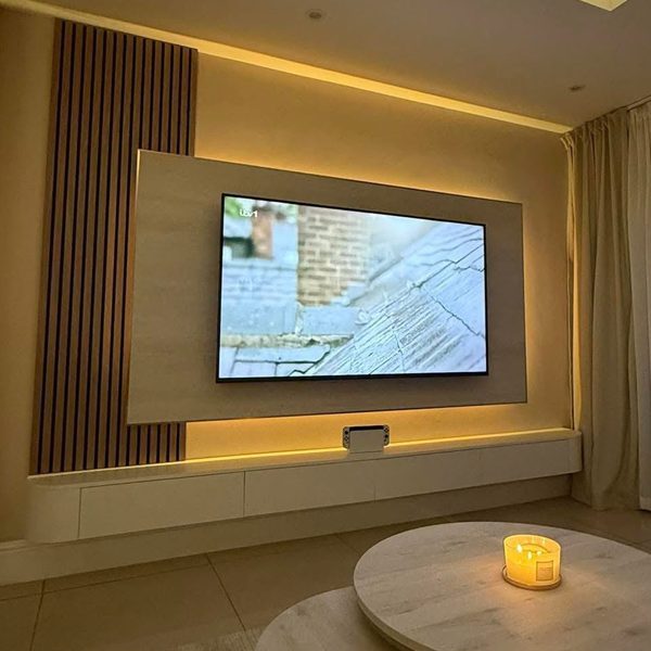 TV on floating wedia wall